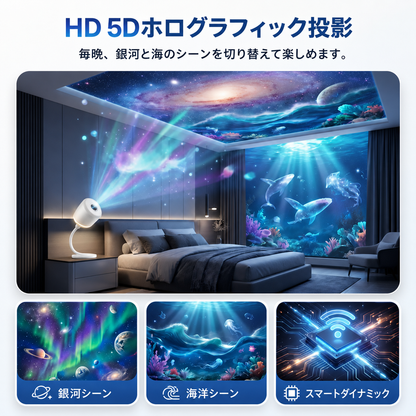 TIMNAMY® 次世代スマートプロジェクション HDスマート・ダイナミック5Dホログラフィック・ナイトライトプロジェクター 🐱🦝1