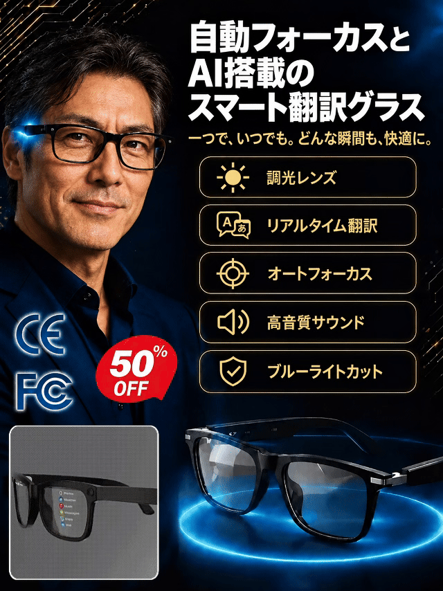💌ズーム機能、調光レンズ、人工知能を用いたリアルタイム翻訳機能を備えたスマートグラス📌1