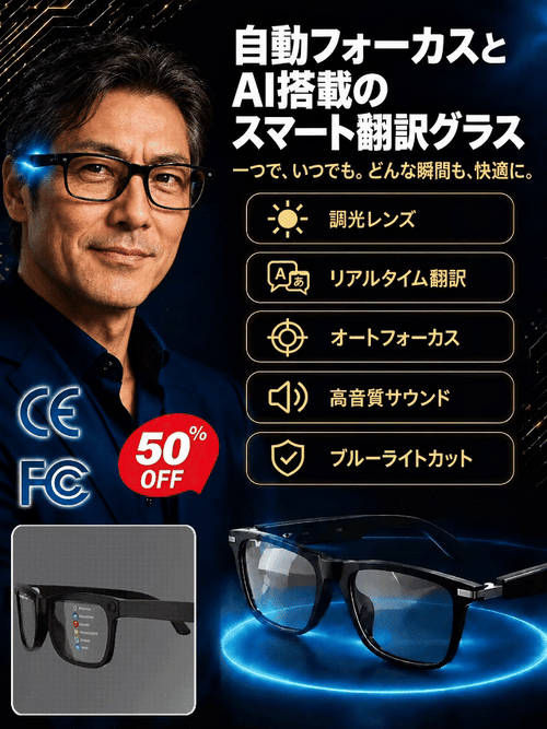 💌ズーム機能、調光レンズ、人工知能を用いたリアルタイム翻訳機能を備えたスマートグラス📌1