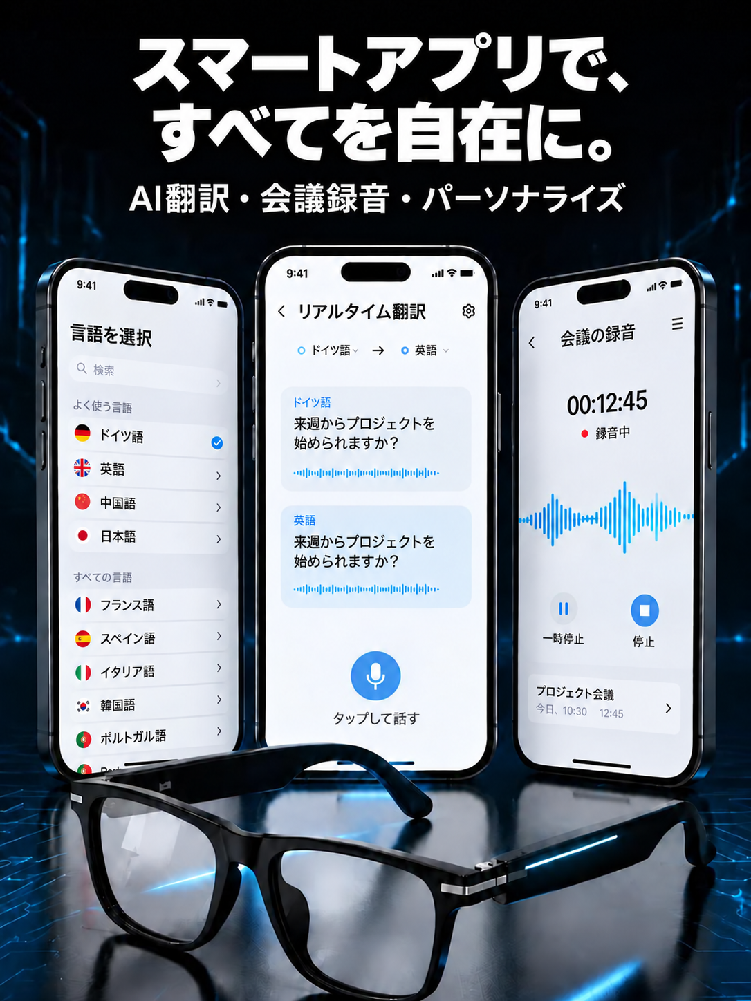 💌ズーム機能、調光レンズ、人工知能を用いたリアルタイム翻訳機能を備えたスマートグラス📌1