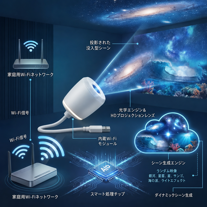 TIMNAMY® 次世代スマートプロジェクション HDスマート・ダイナミック5Dホログラフィック・ナイトライトプロジェクター 🐱🦝1
