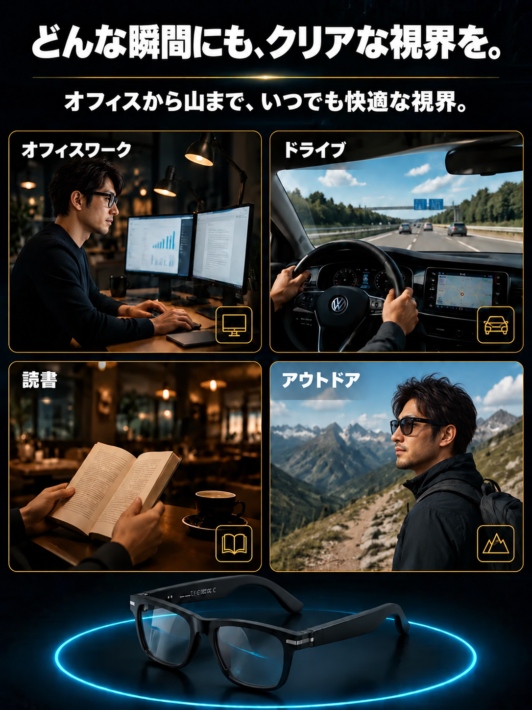 💌ズーム機能、調光レンズ、人工知能を用いたリアルタイム翻訳機能を備えたスマートグラス📌1